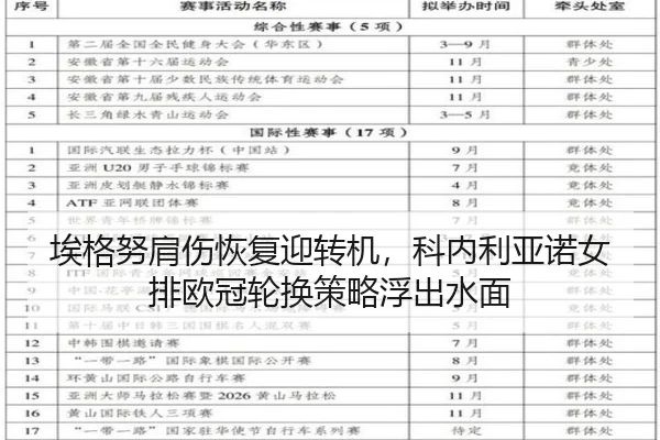 埃格努肩伤恢复迎转机，科内利亚诺女排欧冠轮换策略浮出水面